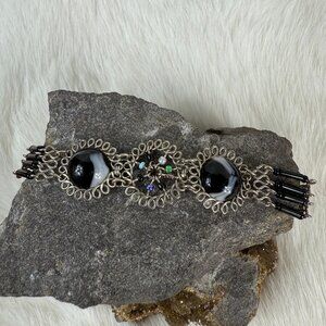 Wire Black Stone & Bead Bracelet 7.5"